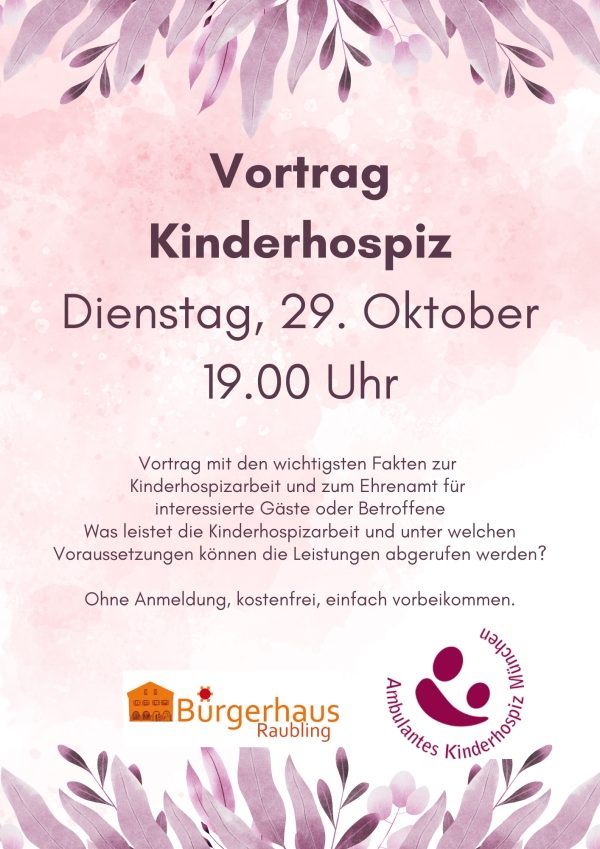 29.10.2024 Vortrag Kinderhospiz um 19.00 Uhr